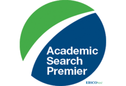 Logo for Academic Search Premier, featuring a green and blue circular design with the text 'Academic Search Premier' in white. The logo is presented by EBSCOhost.