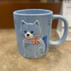 Blue Mug with a Dimensional Blue Cat and Pink Ribbon Around Neck