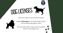 Starting December 1, the Clyde Public Library will be selling dog tags for 2022.